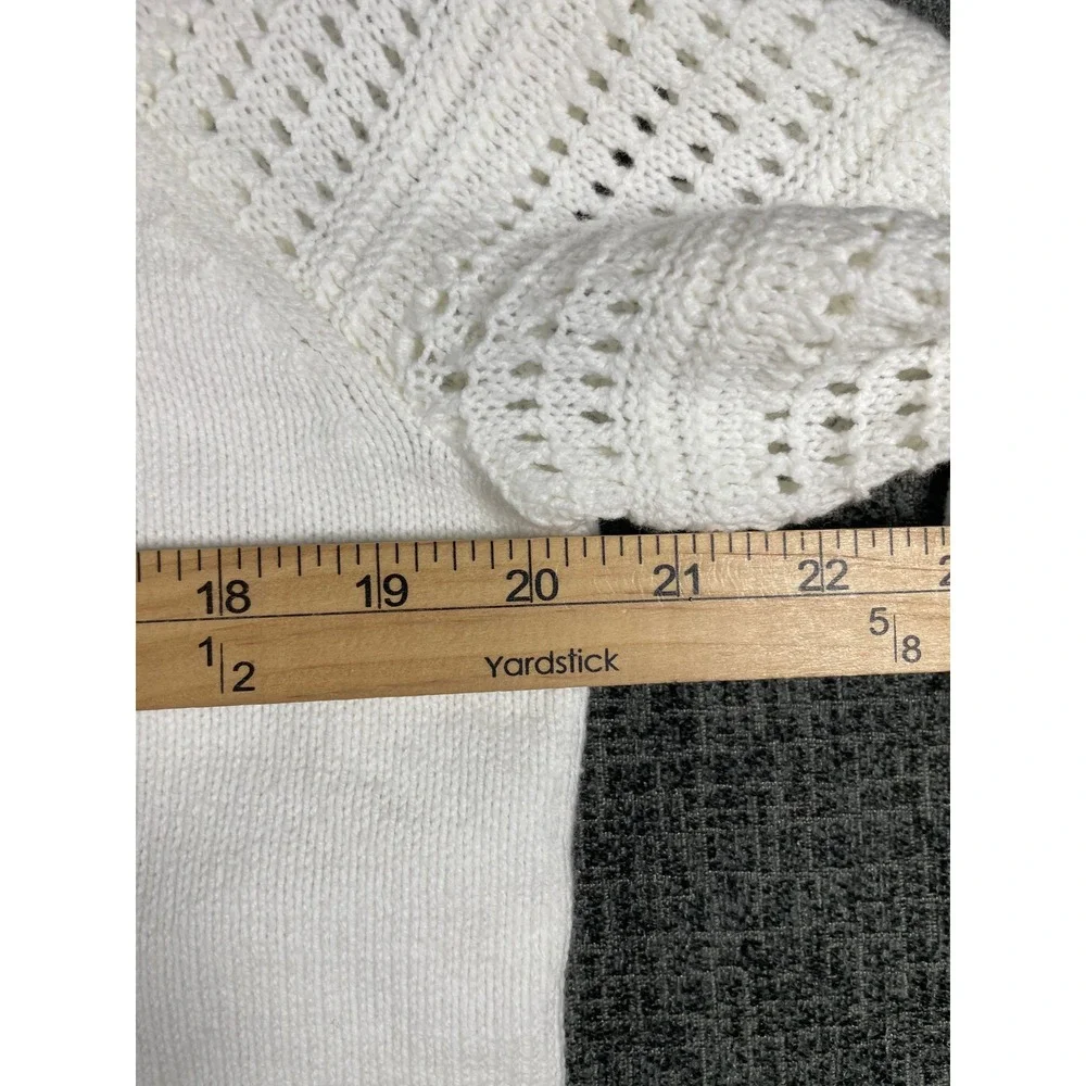 Talbots Petite White Pointelle Raglan Sleeve V-Neck Knit Sweater LP